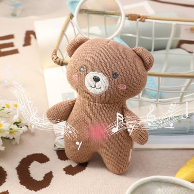 Custom Knitted Bear Musical Baby Soother Plush Toy, Light‑Up Infant Sleep Comforter,private label baby toy