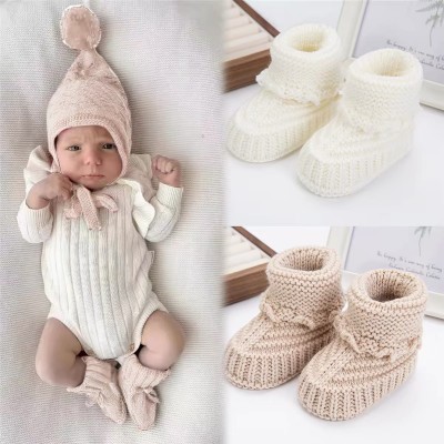 Custom Cashmere Knitted Newborn Booties, Soft Ruffle Baby Knit Slippers baby cashmere knit booties