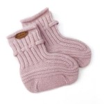 Custom Cashmere Knitted Newborn Socks, Mid‑Calf Leather Label Baby Knit Socks