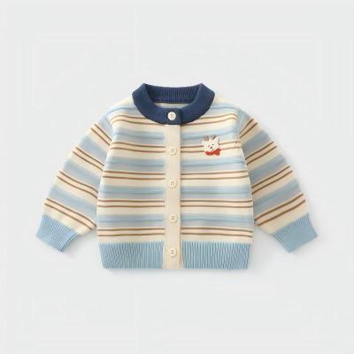 Baby Boys 100% Wool Knit Cardigan,3‑12 Months baby knitwear,Striped Color Block Button‑Up Sweater
