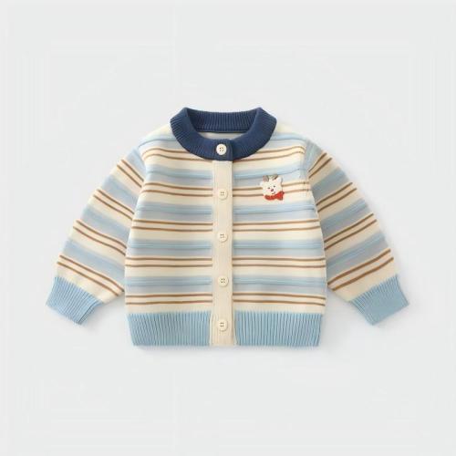 Baby Boys 100% Wool Knit Cardigan,3‑12 Months baby knitwear,Striped Color Block Button‑Up Sweater