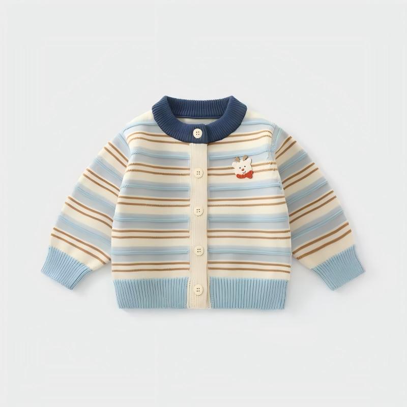 Baby Boys 100% Wool Knit Cardigan,3‑12 Months baby knitwear,Striped Color Block Button‑Up Sweater