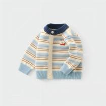 Baby Boys 100% Wool Knit Cardigan,3‑12 Months baby knitwear,Striped Color Block Button‑Up Sweater