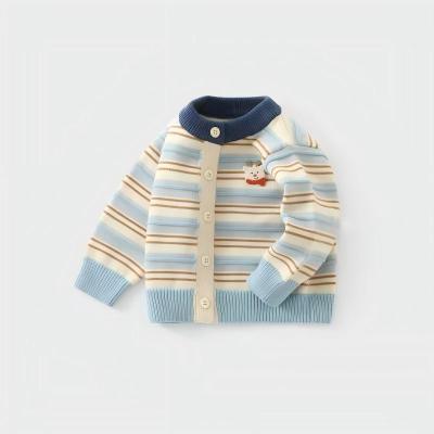 Baby Boys 100% Wool Knit Cardigan,3‑12 Months baby knitwear,Striped Color Block Button‑Up Sweater