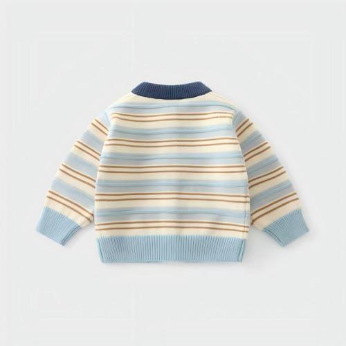 Baby Boys 100% Wool Knit Cardigan,3‑12 Months baby knitwear,Striped Color Block Button‑Up Sweater