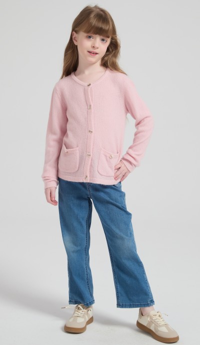 Wholesale Girl's Alpaca  Cashmere Cardigan with Pockets From China