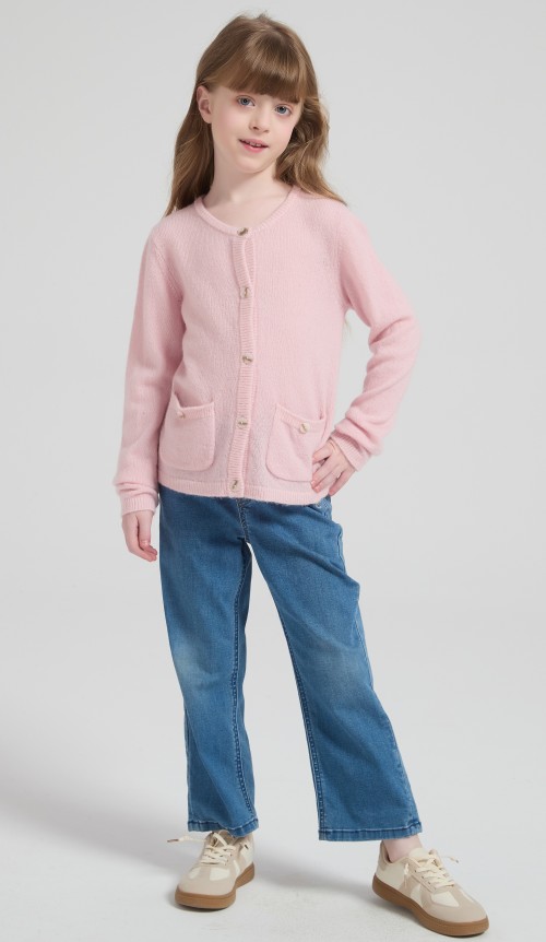 Wholesale Girl's Alpaca  Cashmere Cardigan with Pockets From China