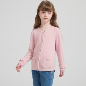 Wholesale Girl's Alpaca  Cashmere Cardigan with Pockets From China