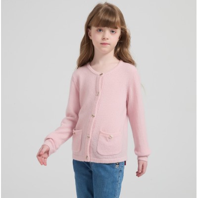 Wholesale Girl's Alpaca  Cashmere Cardigan with Pockets From China