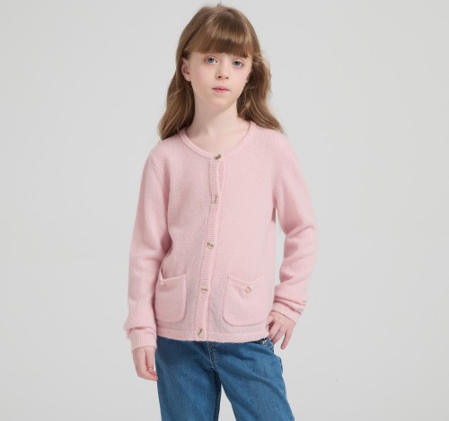 Wholesale Girl's Alpaca  Cashmere Cardigan with Pockets From China
