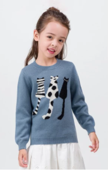 Wholesale Girl Cashmere Sweater With Cat Pattern Crewneck China Supplier