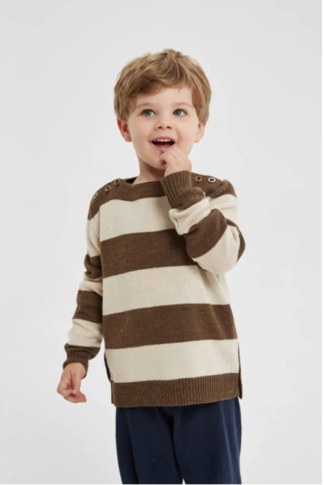 Custom Design Wholesale Boy's Fashion Stripped Round Neck Pure Cashmere Jumper From Chinese Factory