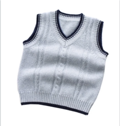 Wholesale Boy V-Neck Cashmere Grey Cable Knitting Gilet With Strip China Vendor