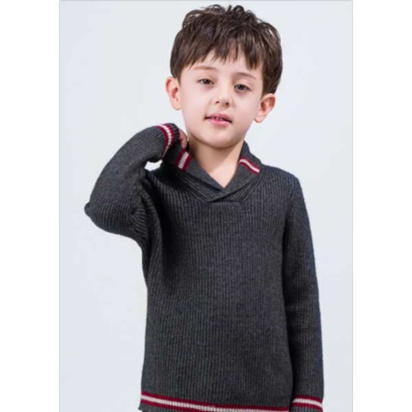 Wholesale Cashmere Bathrobe Collar Sweater With Strip For Boy China Vendor