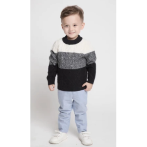 Wholesale Factory Baby Boy Special Strip Colors Cashmere Cable Knit Pullover Sweater China Vendor