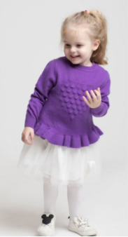 Custom Design Girl Cashmere Round Neck Special Knit Pattern Dress Wholesale