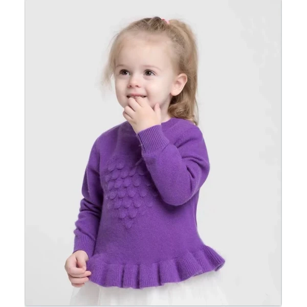 Custom Design Girl Cashmere Round Neck Special Knit Pattern Dress Wholesale
