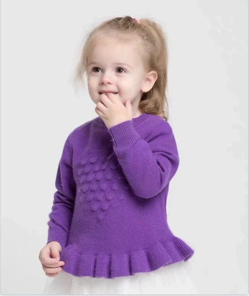 Custom Design Girl Cashmere Round Neck Special Knit Pattern Dress Wholesale
