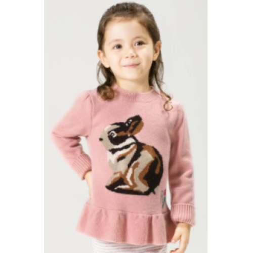 Wholesale Factory Pink Color Cute Girl Cashmere Dress Sweater With Rabbit Pattern