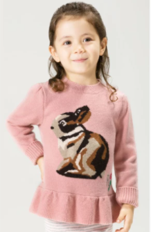 Wholesale Factory Pink Color Cute Girl Cashmere Dress Sweater With Rabbit Pattern