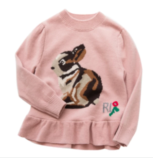 Wholesale Factory Pink Color Cute Girl Cashmere Dress Sweater With Rabbit Pattern