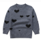 Wholesale Custom Design Kid Girl Round Neck  Grey Cashmere Sweater With Heart Pattern