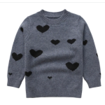 Custom Design Kid Grey Cashmere Sweater With Heart Pattern And Round Neck Wholesale