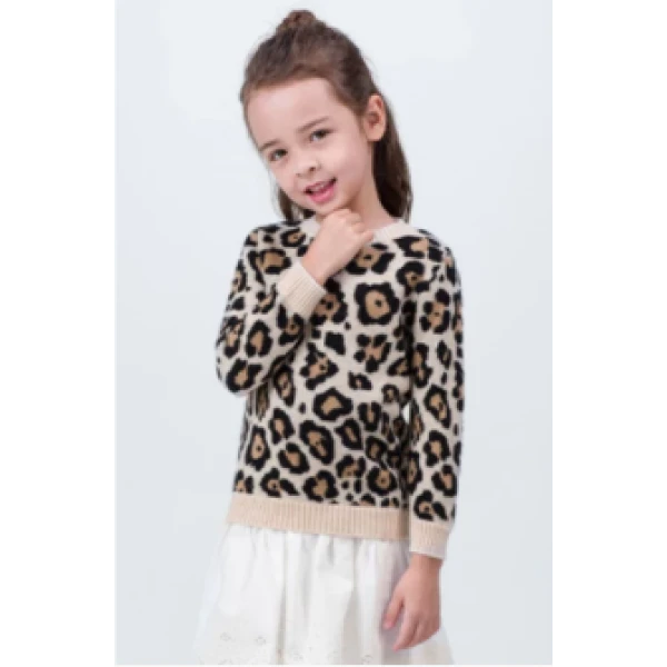 wholesale girl cashmere sweater with leopard pattern pullover China vendor