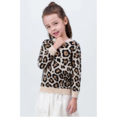 Wholesale girl cashmere pullover sweater with leopard pattern From Chinese vendor
