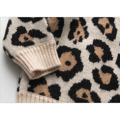 Wholesale girl cashmere pullover sweater with leopard pattern From Chinese vendor