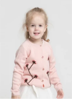 Wholesale Kid Embroidery Pure Cashmere Cardigan For Fall Winter Manufacturer