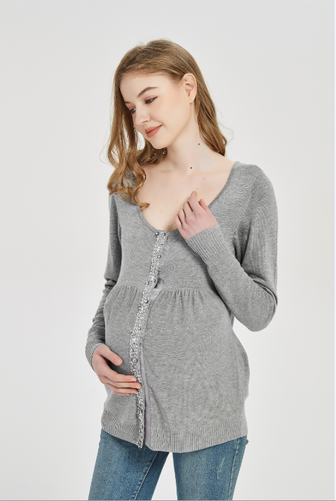 Vente en gros de maternité perles et broderies de haute qualité cardigan en tricot de cachemire de grossesse