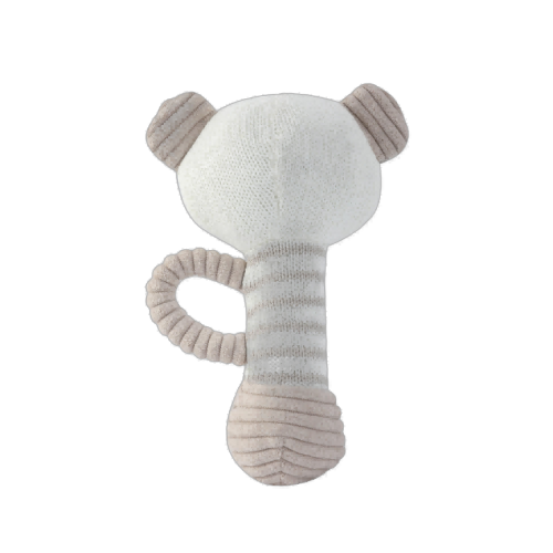 95/5 cotton/cashmere knitted audible baby rattle in bear