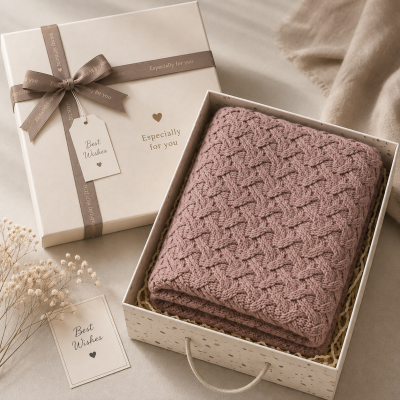 Wholesale 100% Wool Blanket In Brown Color With Cable Knit From Chinese Supplier