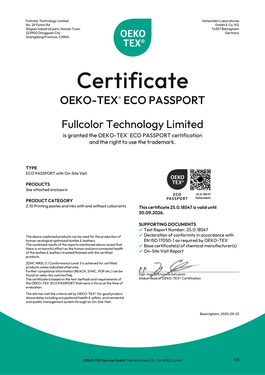 OEKO-TEX ECO PASSPORT Certified DTG Inks: What It Means for Your Textile Printing Business