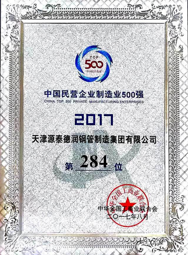 OMG！Square and Rectangular HWS enterprise enters into CHINA TOP 500 PRIVATE ENTERPRISE !