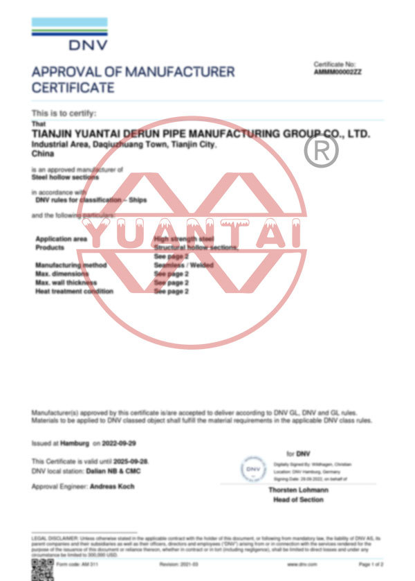 DNV Ship Building Steel Pipe Certification