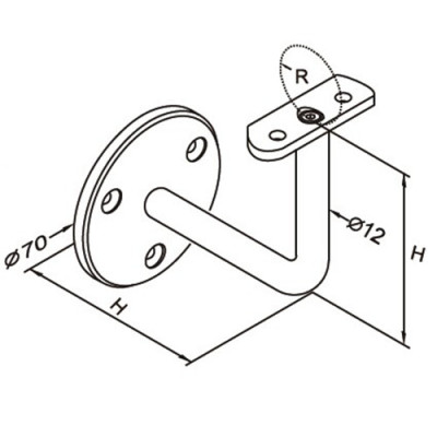 Fixed handrail bracket with curved slim stem