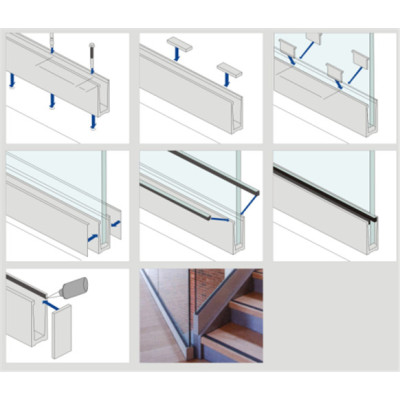 Top mounting base profile for frameless glass railing