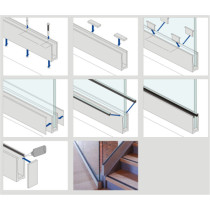 Top mounting base profile for frameless glass railing