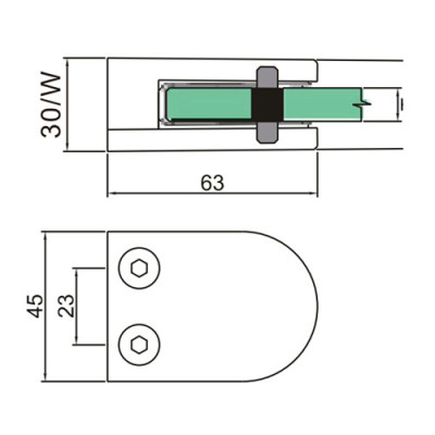 Glass clamp D shape 45x63mm