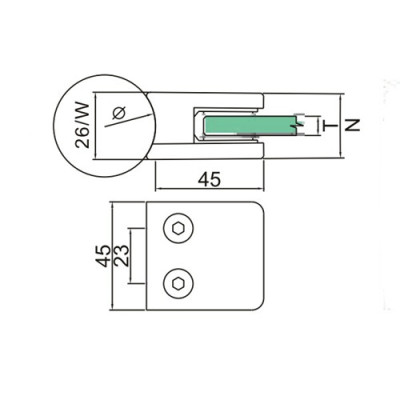 Square glass clamp 45x45mm