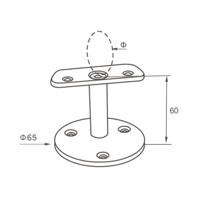 Handrail support flat mount to tube