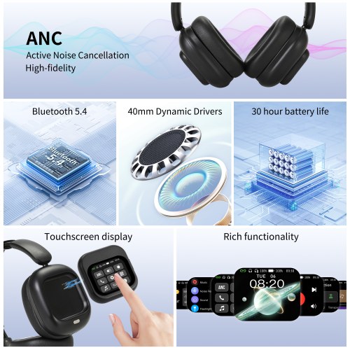 Wholesale Hybrid Wireless Noise Cancelling Headphones With Touch Screen |Gaming over ear headsets With Mic|OEM/ODM-JY-BN618