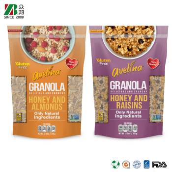 China Supplier Food Grade Stand Up Zip lock Plastic Packaging Granola Oatmeal Packaging Bag With Custom Printing