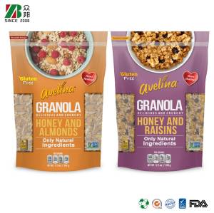 China Supplier Food Grade Stand Up Zip lock Plastic Packaging Granola Oatmeal Packaging Bag With Custom Printing