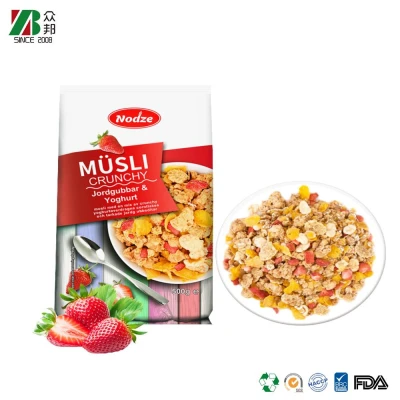 Custom Printed Mix Fruits Candy Milk Powder Nut Oatmeal Plastic Box Bottom Food Packing Pouch with Zipper