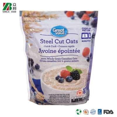 OEM Laminated Food Grade Plastic 500g 1kg Oats Wheat Flour Food Packaging Stand up Packaging Bags with Zipper