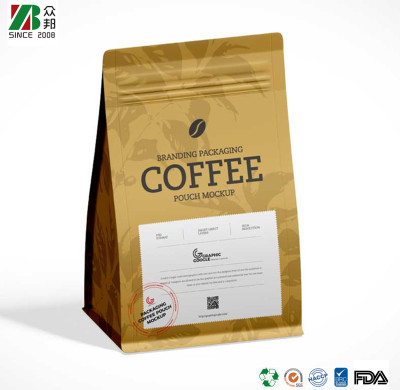 Custom Design Resealable Square Bottom Metalized Flexible Packaging Quad Seal Ground Coffee Powder Tea Leaves Food Packaging Bag with Side Seal Zipper