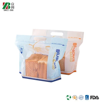 Customized Laminated Stand up Toast Bread Baked Fruit Snacks Food Transparent BOPP Plastic Packaging Ziplock Bag